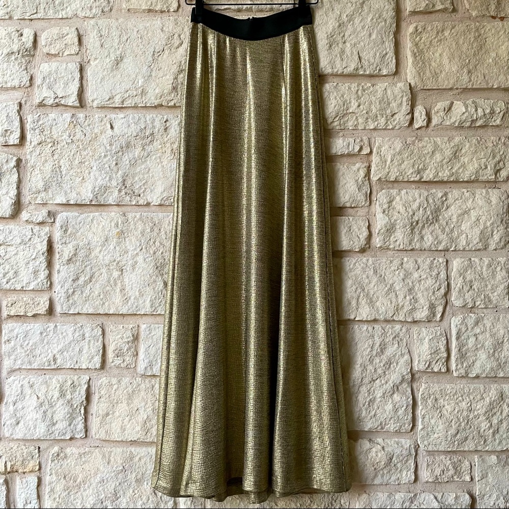 Knot Sisters Glam Metallic Gold Maxi Skirt